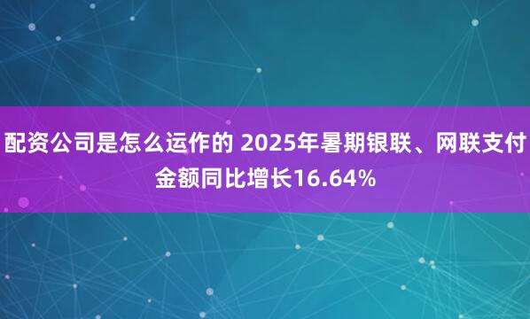 配资公司是怎么运作的 2025年暑期银联、网联支付金额同比增长16.64%